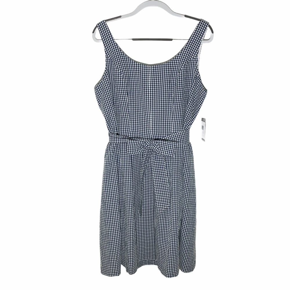 Nine West Gingham Seersucker Sleeveless Dress Box Pleats